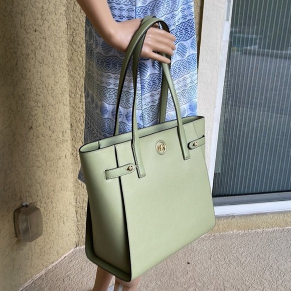 Michael Kors Carmen Large Leather NS Tote Light Sage Multi - Picture 14 of 16
